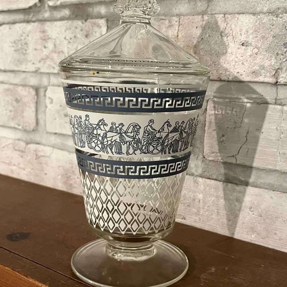 Vintage Mid Century MCM 50s Patrician Blue Jeannette Jar With Lid Greek‎ Style
